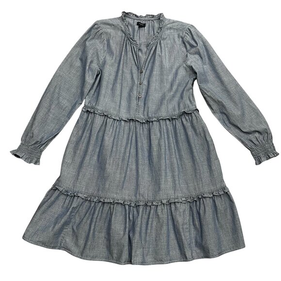 J Crew Chambray Ruffle Mini Dress, Pockets, 12 - Picture 8 of 10